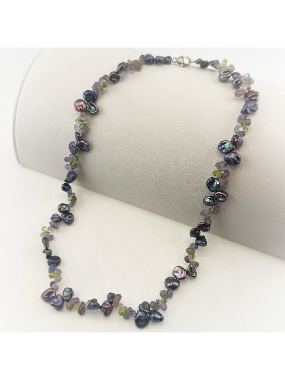 Honora Pearl Necklace Purple Oil Slick Gemstone 20" Sterling Silver Green 925